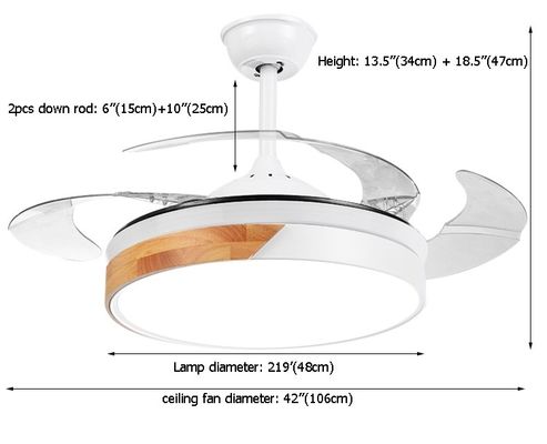 Quạt trần pha lê có thể thu vào 42 inch 220v Quạt trần có đèn