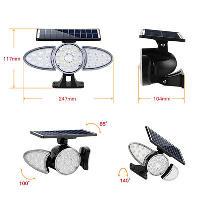 Ba đầu 100-400LM 38PCS LED Cảm biến năng lượng mặt trời Đèn tường cho lối đi