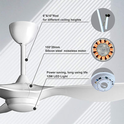 Quạt trần 72w phát sáng hiện đại sang trọng Đèn LED thân đèn Công tắc động cơ kim loại