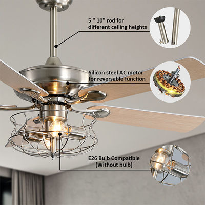 Chổi quét Nickel 2000LM Quạt trần 5 cánh kim loại với ánh sáng 65W