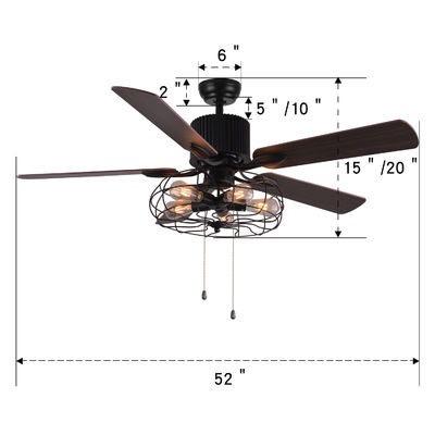 Đèn quạt trần chuỗi kéo 52 inch trang trí 5 cánh 18w