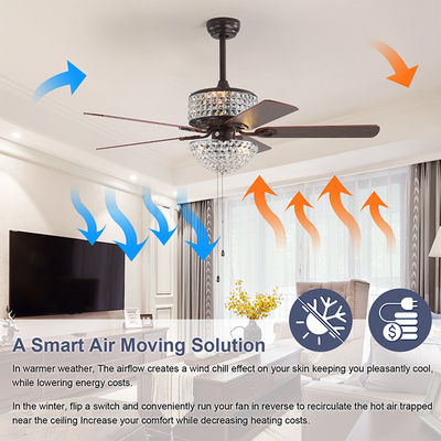 Phòng ngủ AC110V 4100K Quạt trần đèn chùm pha lê điều khiển từ xa