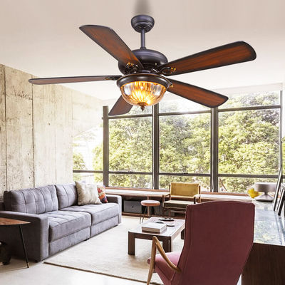 Westing House 52cm Quạt trần pha lê đen 110AC Đèn 5 cánh 3 chụp đèn