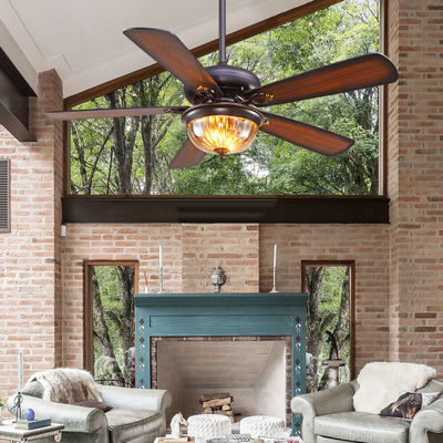 Westing House 52cm Quạt trần pha lê đen 110AC Đèn 5 cánh 3 chụp đèn