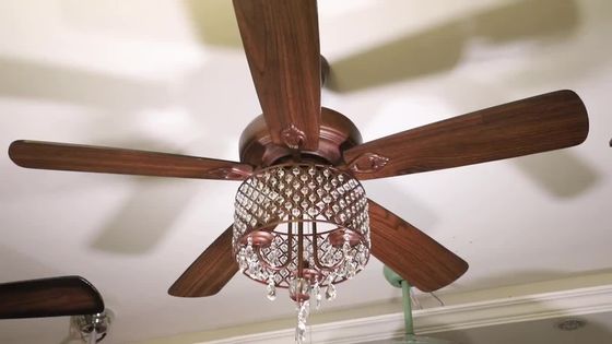 Không có tiếng ồn Quạt trần bằng đồng cổ 18w Kính chụp đèn Phòng ăn Quạt đèn chùm