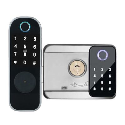 Ttlock Tuya APP Khóa vân tay hai mặt cho cổng sắt Màu đen bạc