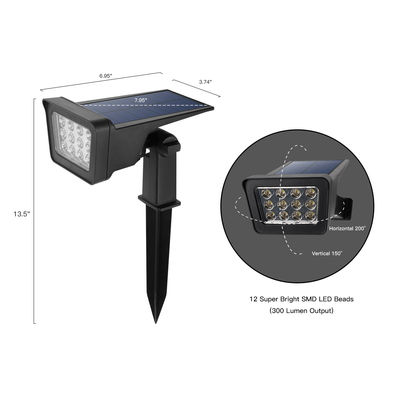 Đèn cảnh quan năng lượng mặt trời 250LM LED có thể điều chỉnh
