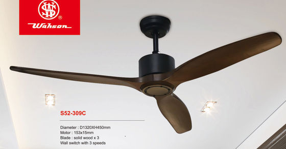 Quạt trần phong cách hiện đại có thể đảo ngược Vỏ màu đen 3 gỗ rắn