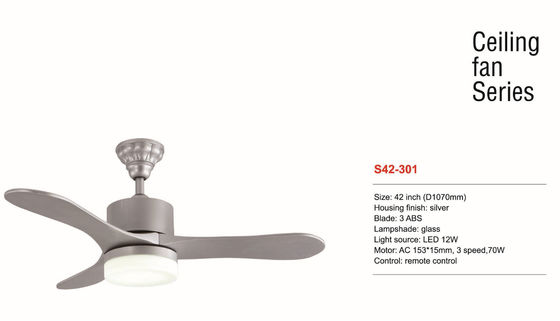 Quạt trần đèn LED có thể điều chỉnh độ sáng 42 inch Màu bạc Điều khiển từ xa Treo gắn
