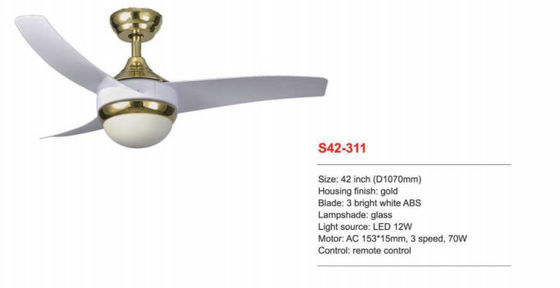 Quạt trần điều khiển từ xa có thể điều chỉnh độ sáng 42 inch 3 cánh ABS màu trắng sáng