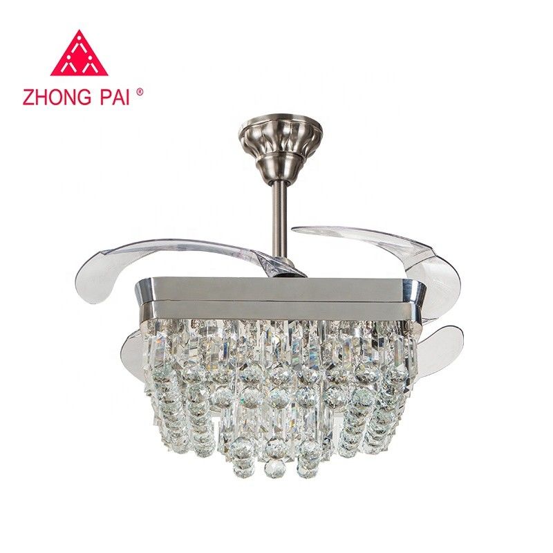 Đương đại 110v 110W cánh quạt trần có thể thu vào Đèn chùm Santi Nickle màu
