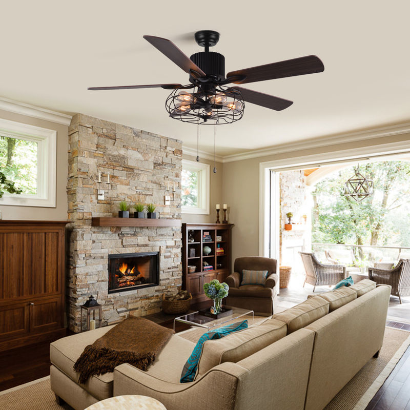 Đèn quạt trần chuỗi kéo 52 inch trang trí 5 cánh 18w