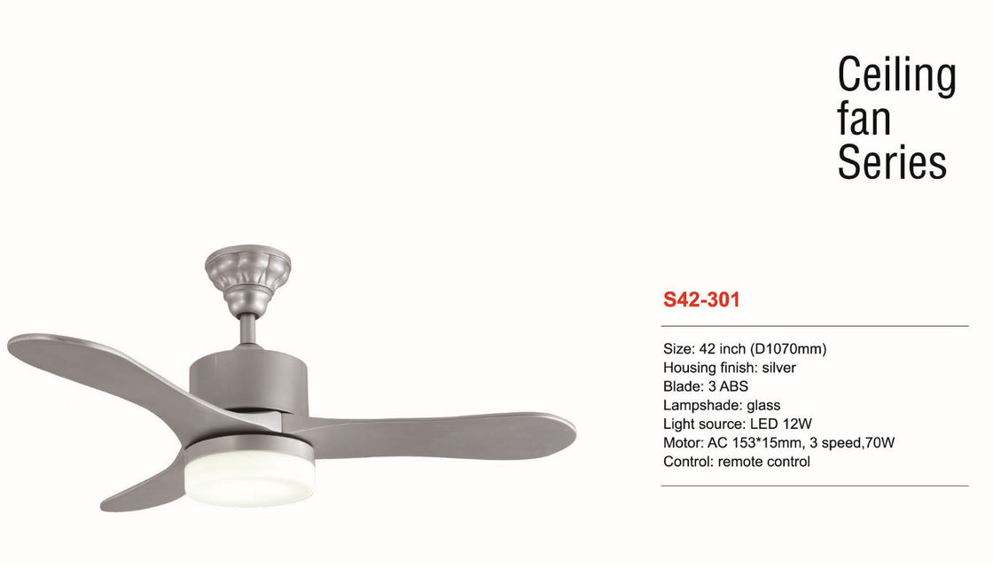 Quạt trần đèn LED có thể điều chỉnh độ sáng 42 inch Màu bạc Điều khiển từ xa Treo gắn