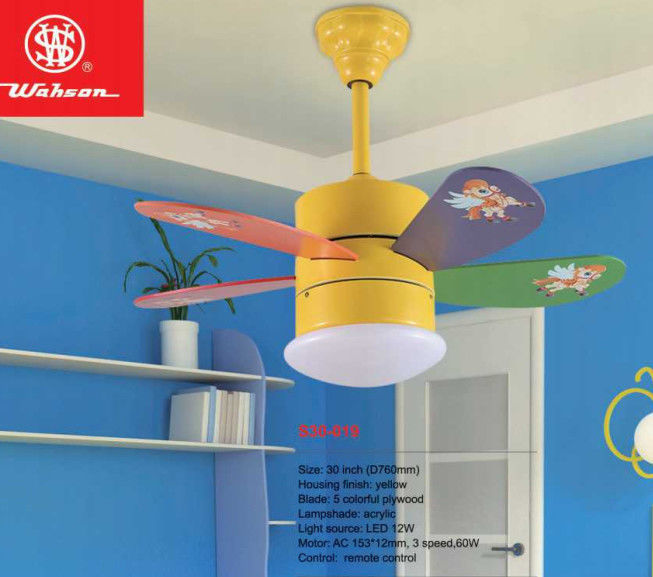 Quạt trần gỗ đầy màu sắc có thể điều chỉnh ánh sáng 36 inch treo được gắn cho biệt thự khách sạn
