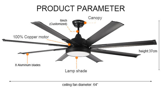Quạt trần trang trí 35w 8 cánh 64 inch / Quạt trần động cơ Dc có đèn và điều khiển từ xa